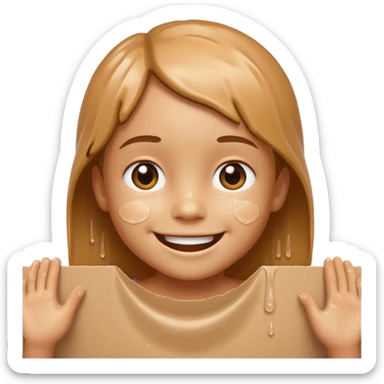 a child with wet cardboard skin tone, smiling sticker