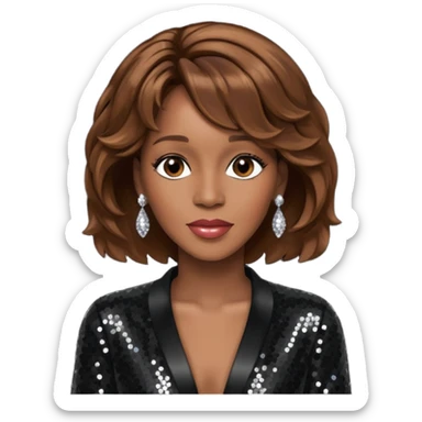 Whitney Houston with brown hair, black sequin outfit sticker