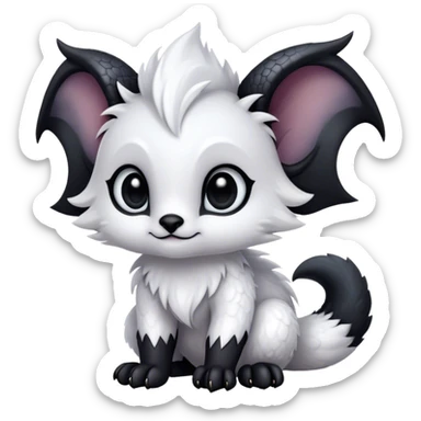 Absol-Umbreon-fantasy creature, black ears, no Scapha, black long scaly tail, big eyes, black eyes, white fur, black claws, cute, adorable sticker