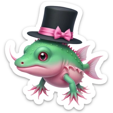 green axolotl with magician hat sticker