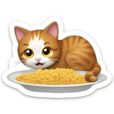 a cat eating food sticker