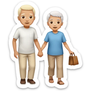 a child helping an elderly person walk, kind and friendly sticker