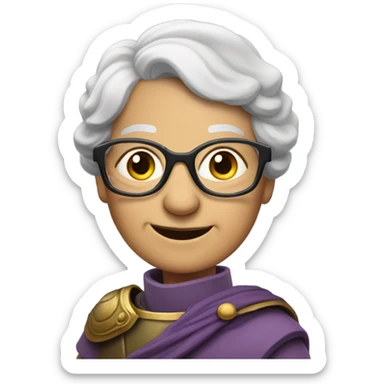 smiling old lady with glasses in Roman Soldier Armour  sticker