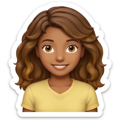  a kinda brown skin girl with brown wavy hair with highlights with brown eyes with a light yellow shirt sticker