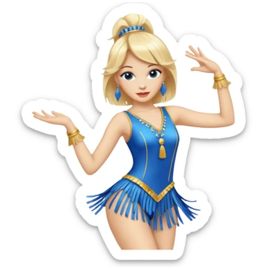 blue jazz style dance costume with tassels on blonde sticker