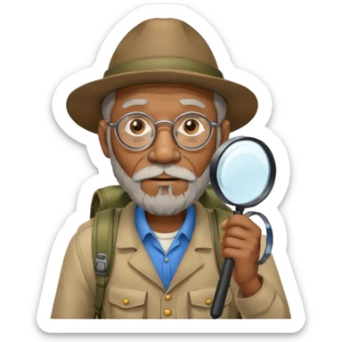 Explorer old black Man with backpack and magnifying glass sticker
