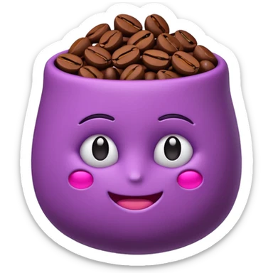 Create 3D minimalist emoji in the style of Coffee Lover — a coffee shop and roastery brand.
Style: cozy, warm.
Colors — purple-pink range.
🫘 coffee beans sticker