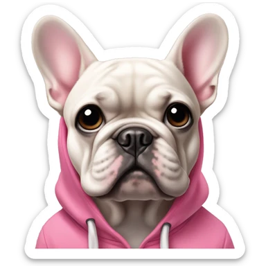 A French bulldog with black head and a pink hoodie sticker
