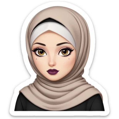 hijabi, pretty lips, clothes, pale tattoed skin,  dark brown eyes, pretty bratz baddie, black eyeliner sticker