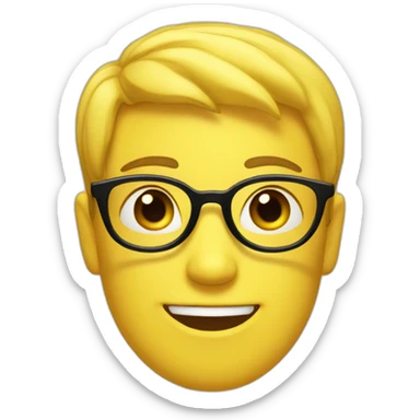 Yellow circle head With a cheerful expression with black eyes black glasses Hair on the head iOS version  sticker