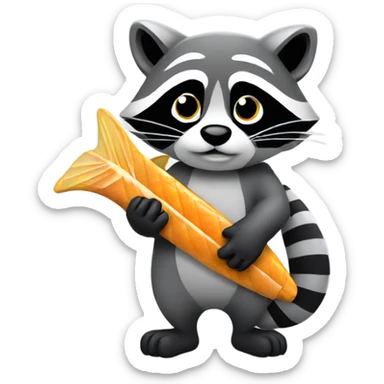Raccoon holding fishbone sticker