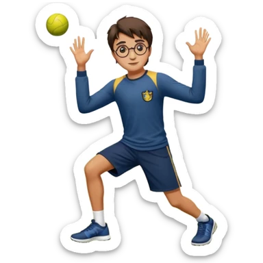 Harry Potter is in sports clothes doing morning exercises, he is in the field before his magic school sticker