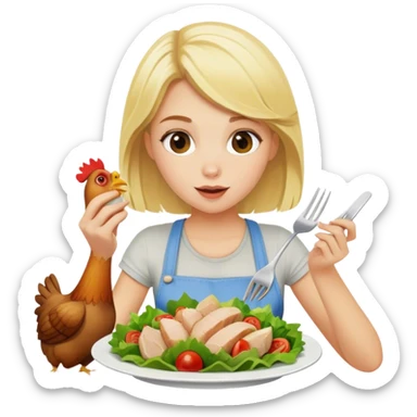 blonde girl eats salad and chicken sticker