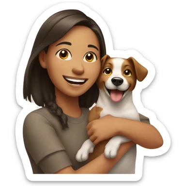 happy girl with dog indoors sticker