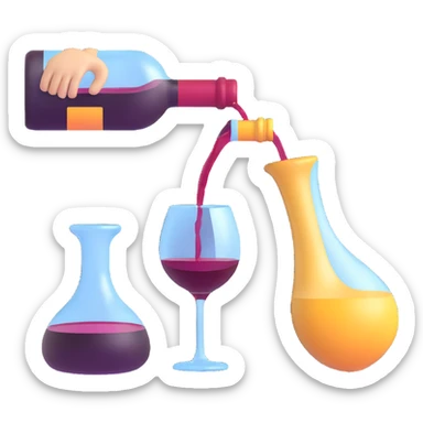 icon of wine decanting scene, pouring wine into a decanter, realistic and sophisticated, 3D emoji style, no background sticker