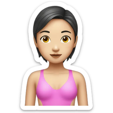 swimming asian girl in pink swimsuit sticker