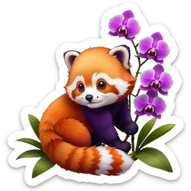 red panda with orchid sticker