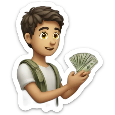 A Greek boy counting money  sticker
