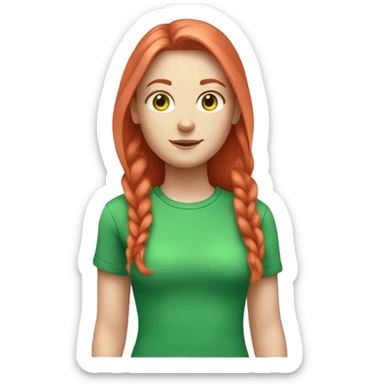 a white-skinned girl with long red hair and green eyes in a pink T-shirt sticker