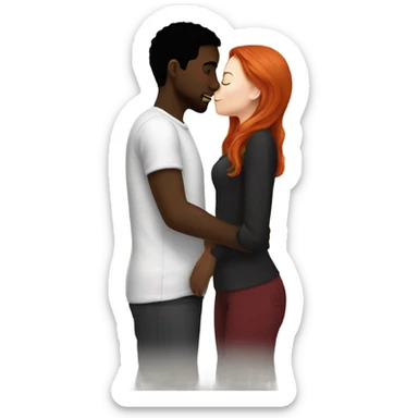 white red headed girl kissing black guy sticker