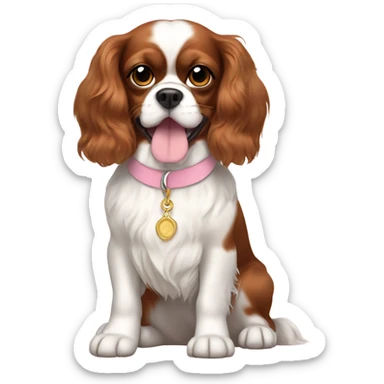 a king charles spaniel with a light pink collar  sticker