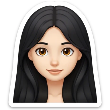A girl with fair complexion with black long hair, dimples and brown eyes and  sticker