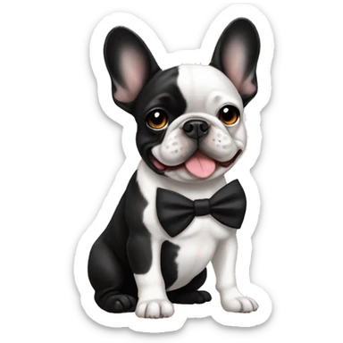 black white frenchie with a bow sticker