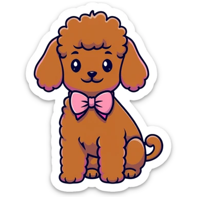 Brown poodle wearing a pink bow sticker