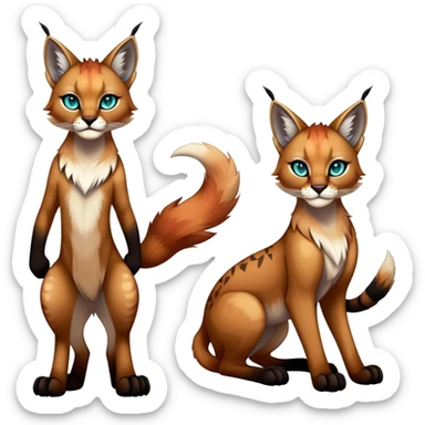 Vibrant dark edgy gothic Falvie-Fionbri-Bobcat-Caracal-creature-sparkle-feline-fursona, full body sticker