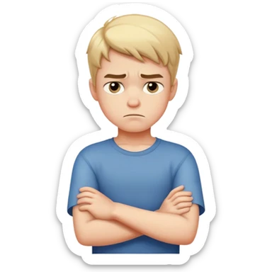 a boy sulking with his arms crossed sticker