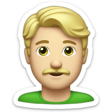 Guy with blonde hair and a mustache and green eyes sticker