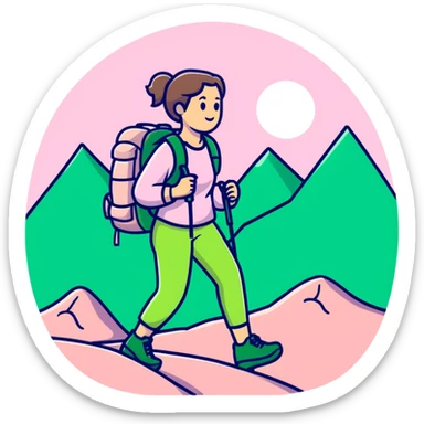 woman hiking wearing light pink clothes sticker