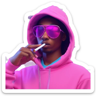 Multicoloured neon Vaporwave person smoking wearing hoodie dancing hip hop bucket hat tropical Skater fashion aesthetic baggy clothes graphic t shirt 420 sticker