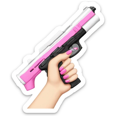 White girl hand with black nails holding a pink gun sticker