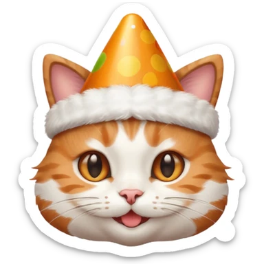 Create cute cat face wearing birthday cap and happy sticker