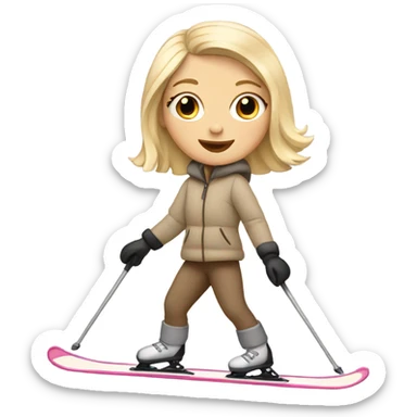 blond girl on a beige skis sticker