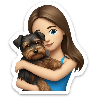 Realistic brunette girl with bright blue eyes hugging Yorkshire terrier  sticker