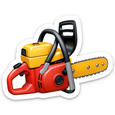 red and yellow Chainsaw, cartoon horror emoji, no background sticker