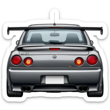 Nissan R32 Skyline GTR car in gunmetal gray, emoji style, rear view, detailed, no text sticker