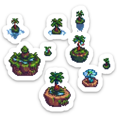 dream, pixel art, floating islands, whimsical colors sticker