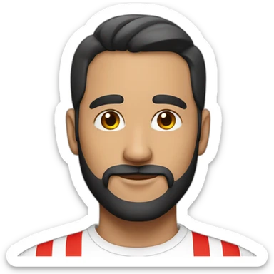 A latin man 30 years old with a beard wearing a white shirt with vertical stripes in red, white and black sticker