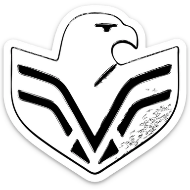 Make the Atreides hawk symbol look like it is made out of shiny silver metal, with a solid black background, metallic texture and highlights, logo style. sticker