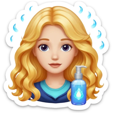 menina branca com cabelos longos ondulados cuidando dos cabelos e brilho ao redor sticker