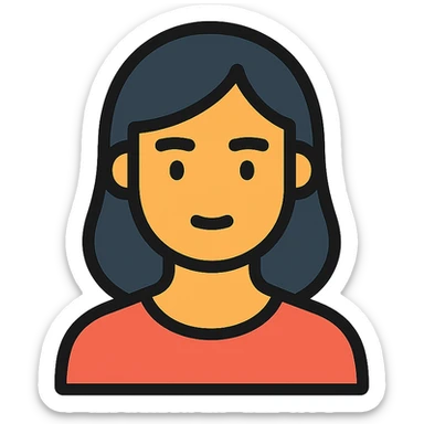headshot of a dark haired woman, icon style, color outlined sticker