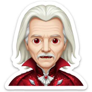 Gary Oldman as Dracula with long white hair, dark red sequin outfit, without glasses sticker