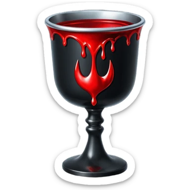 Dark gothic chalice with red liquid dripping, iOS emoji style, clean lines, high contrast sticker