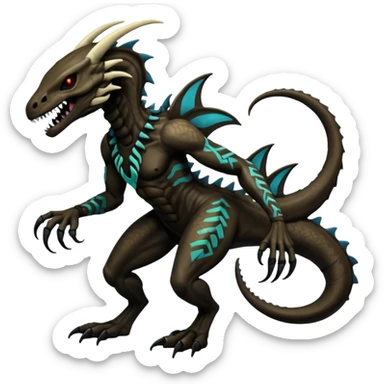  Venom-Fionbri-Vernid-Marowak-Salandit-Xenomorph-hybrid-fantasy-creature (full body) with tribal markings and glowing patterns and scales sticker