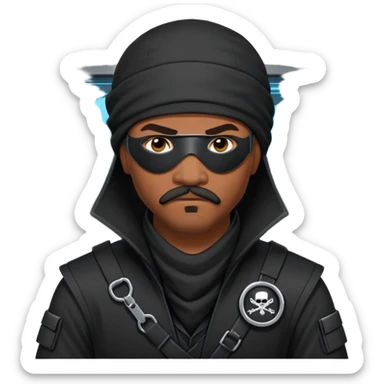 african-american mustache mercenary black asymmetrical eyepatch ninja hacker terminal command center sticker