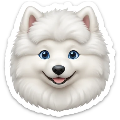 fluffy white Samoyed dog with blue eyes, smiling sticker