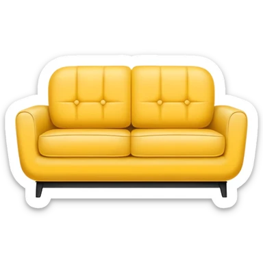 Minimalistic flat vector icon, iOS style, thin black contour on white background. Yellow sofa divided into two halves: one side old, shabby and worn out, the other side new and modern. Clean, no text, no shadows sticker